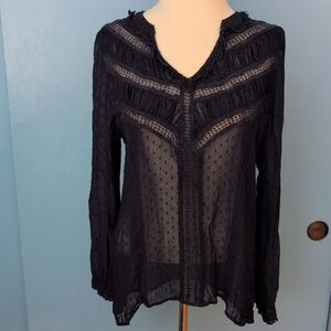 Sundance Navy Sheer Women's Lace Overlay Top Size M